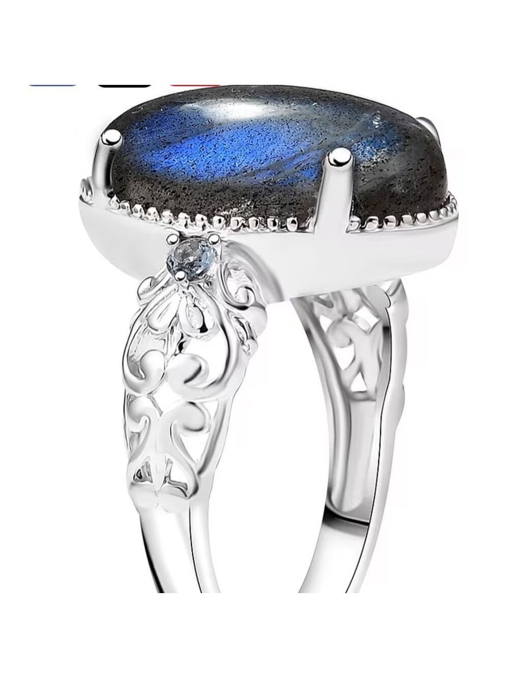 Blue Flash Labradorite Ring • Platinum-Plated • Genuine Topaz • Size 7 (Karis) - Picture 12 of 14